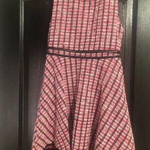 Knitworks Pink and Black Textured Fit-&-Flare Girls Dress